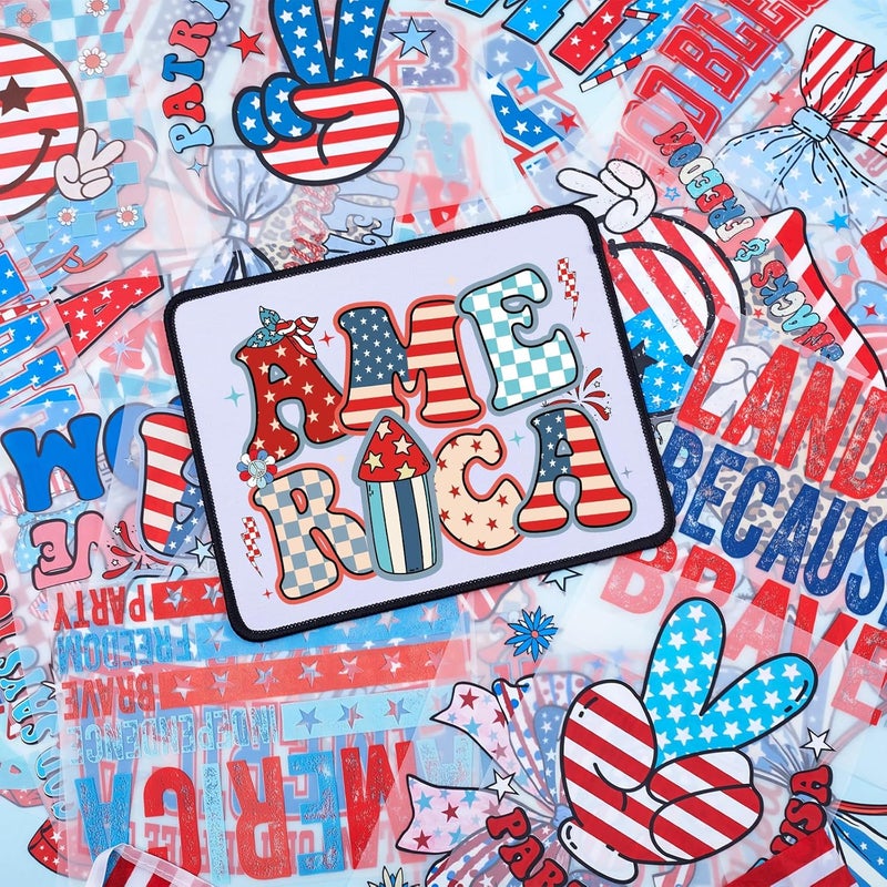 HTVSTD 32 Sheets 4th of July Iron on Transfers Independence Day DTF Transfers Ready to Press American Flag Iron on Decals for T-Shirts Heat Transfer Vinyl Iron on Decals for DIY Patches Decals - Image 4